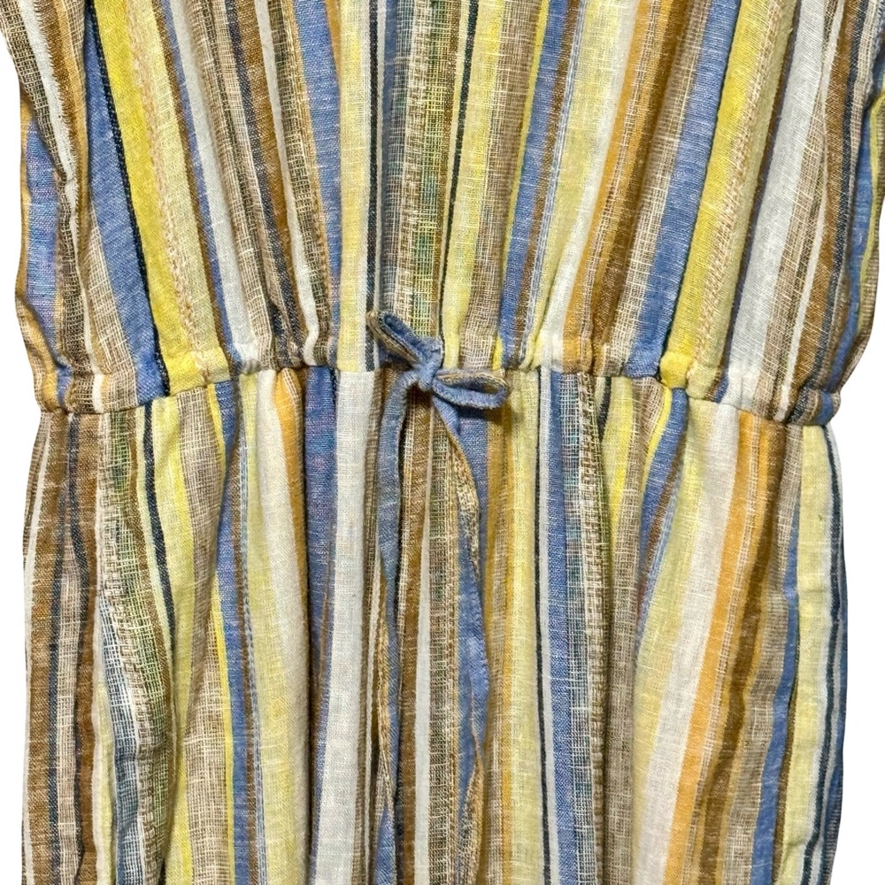 DREW | ANTHROPOLOGIE Linen Cotton Striped Wide Leg Frayed Hem Jumpsuit Medium - Picture 5 of 15
